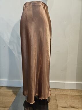 Vintage Nicole Miller Satin Slip Skirt XS Bronze Copper Whimsigoth Bias Midi